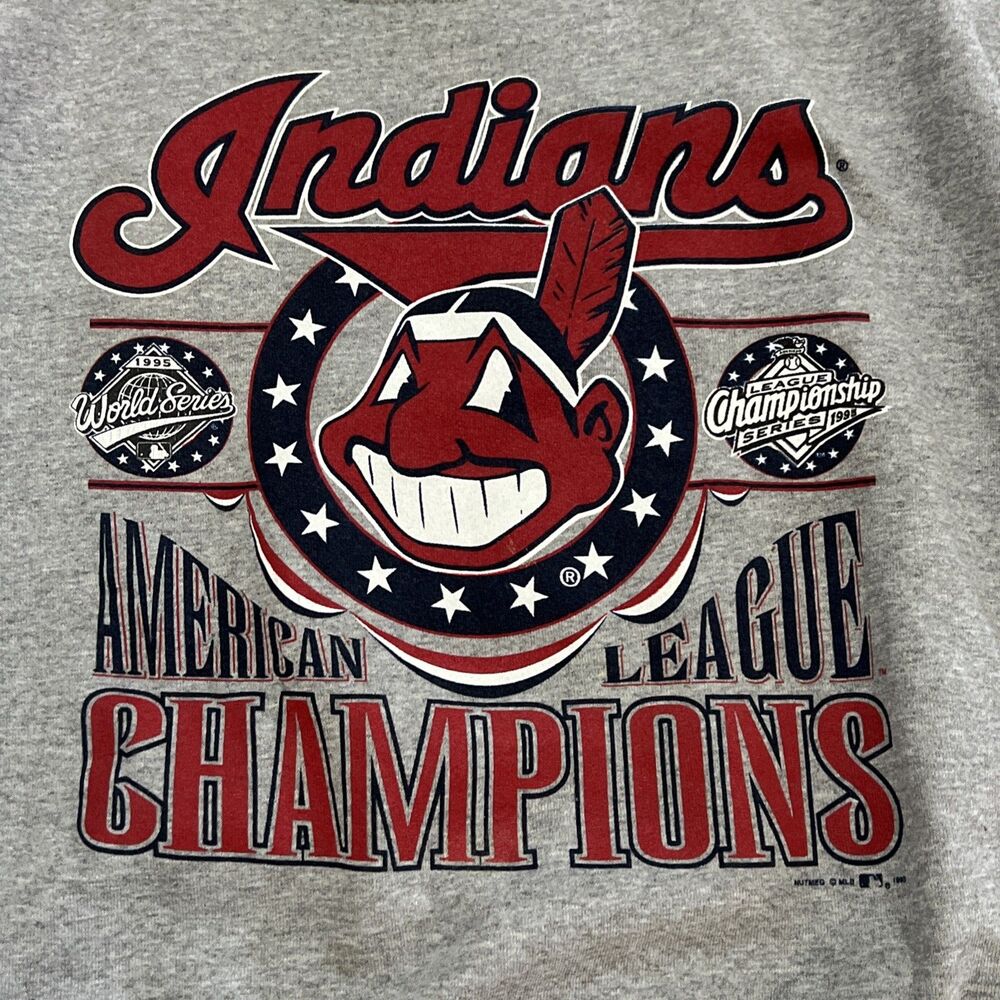 Vintage 90s Lee Sport Cleveland Indians AL Champions 1995 Gray Sweatshirt - XL - Picture 2 of 7